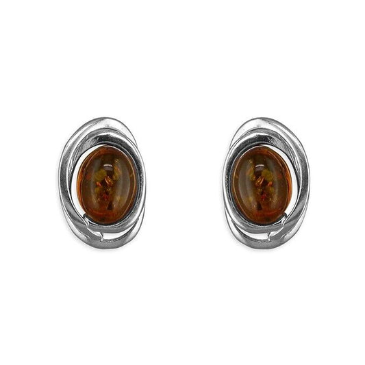 Cognac Amber Oval Stud Earrings 14 x 9mm Solid Sterling Silver 925