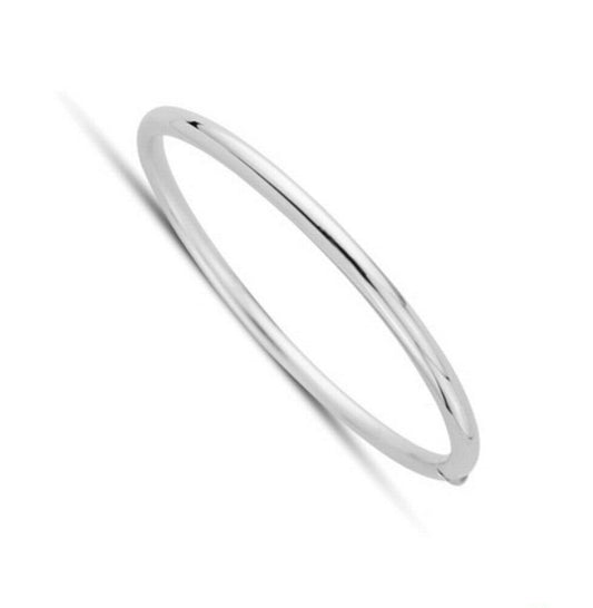 9ct White Gold Oval Bangle Plain Hinged Hallmarked Ladies Bracelet