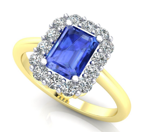 9ct Yellow Gold Sapphire Cluster Ring Engagement Hallmarked Sizes L - R