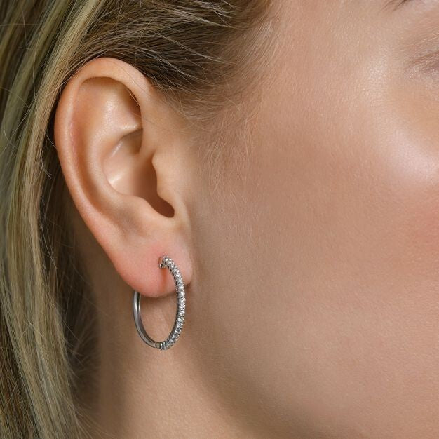 18ct White Gold 0.70ct Claw Set Diamond Hinged Hoop Earrings 26mm Diameter