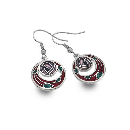 Mackintosh Rose Drop Earrings Coil Leaf Silver Plated Branded Packaging