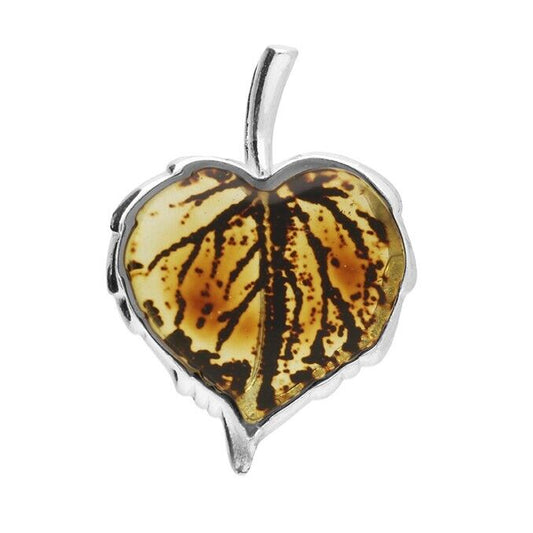 Elegant Amber Leaf Pendant With Chain Solid Sterling Silver 925