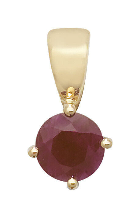 Ruby Round Solitaire Pendant Yellow Gold Hallmarked 18" Chain British Made