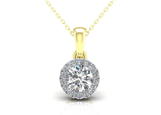Zircon Round Cluster Pendant Solid 9ct Yellow Gold 18" Chain Hallmarked