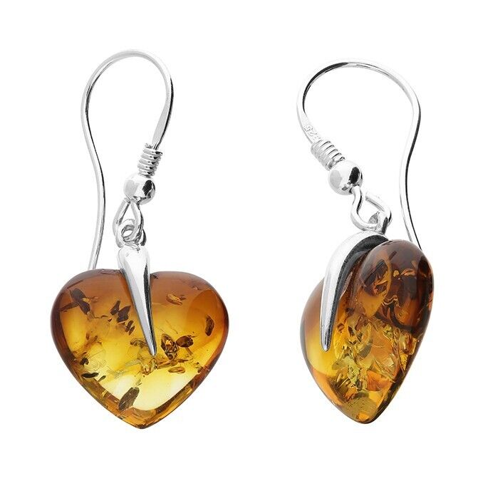 Ombre Amber Large Heart Pendant and Earrings Set Solid Sterling Silver 925