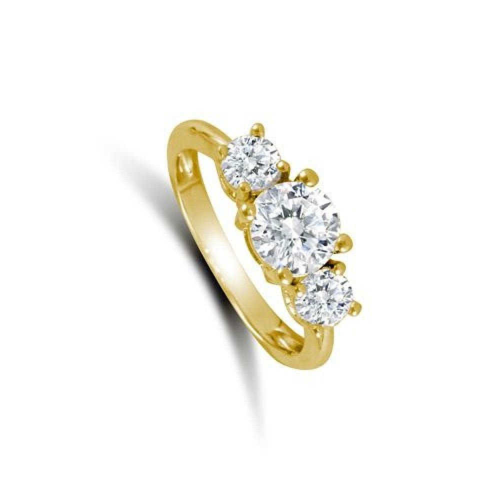 9ct Yellow Gold Three Stone Zircon Ring Trilogy Engagement Full Hallmark