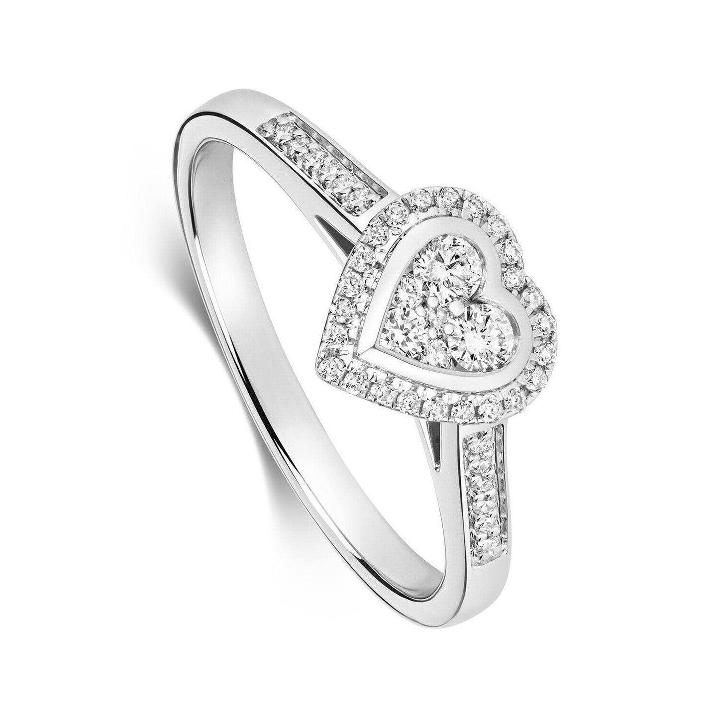 Real Diamond Heart Ring 9ct White Gold Halo Cluster Engagement 0.25ctw