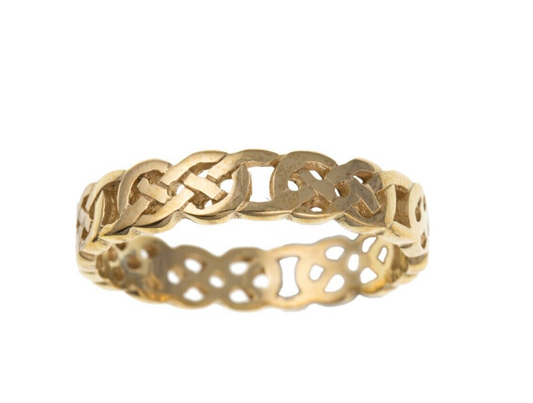 Ladies Celtic Band Ring Solid 9ct Yellow Gold 4mm Band Fully Hallmarked