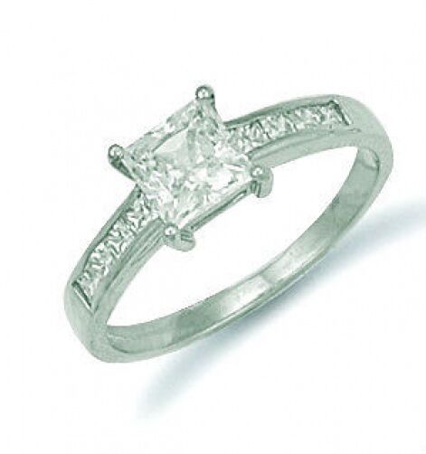 9k White Gold Square Solitaire Ring 1 Carat Princess Cut Engagement Ring