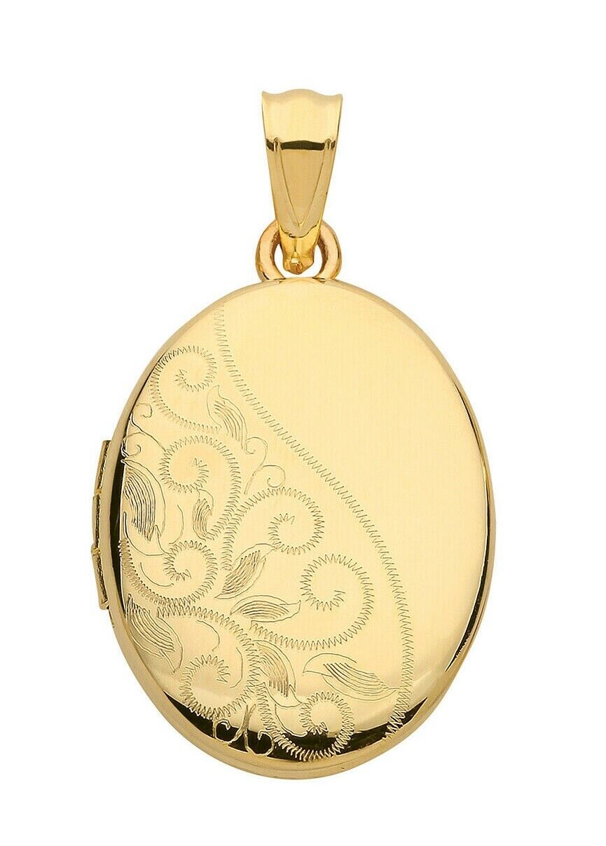 Yellow Gold Oval Locket Part Patterned Solid 9 Carat Hallmarked British Made