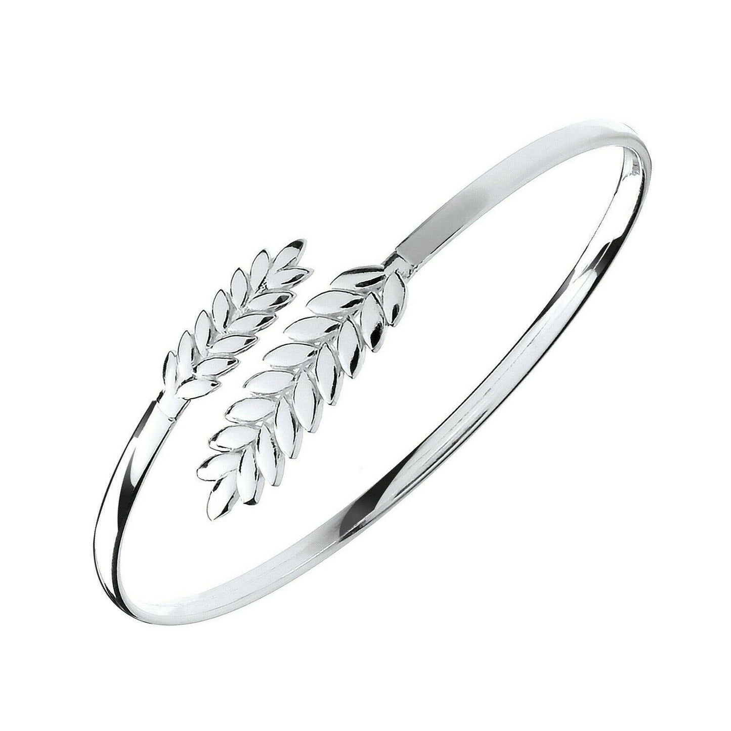 Sterling Silver Barley Leaf Ladies Oval Bangle Hallmarked