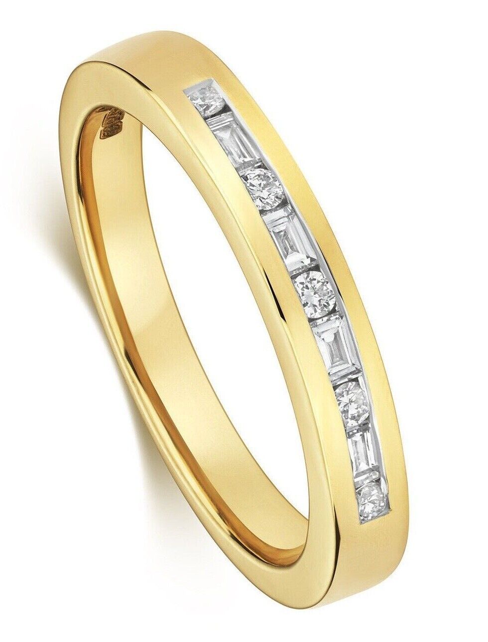 Real Diamond Half Eternity Ring 9ct Yellow Gold Round and Baguette Cut Band