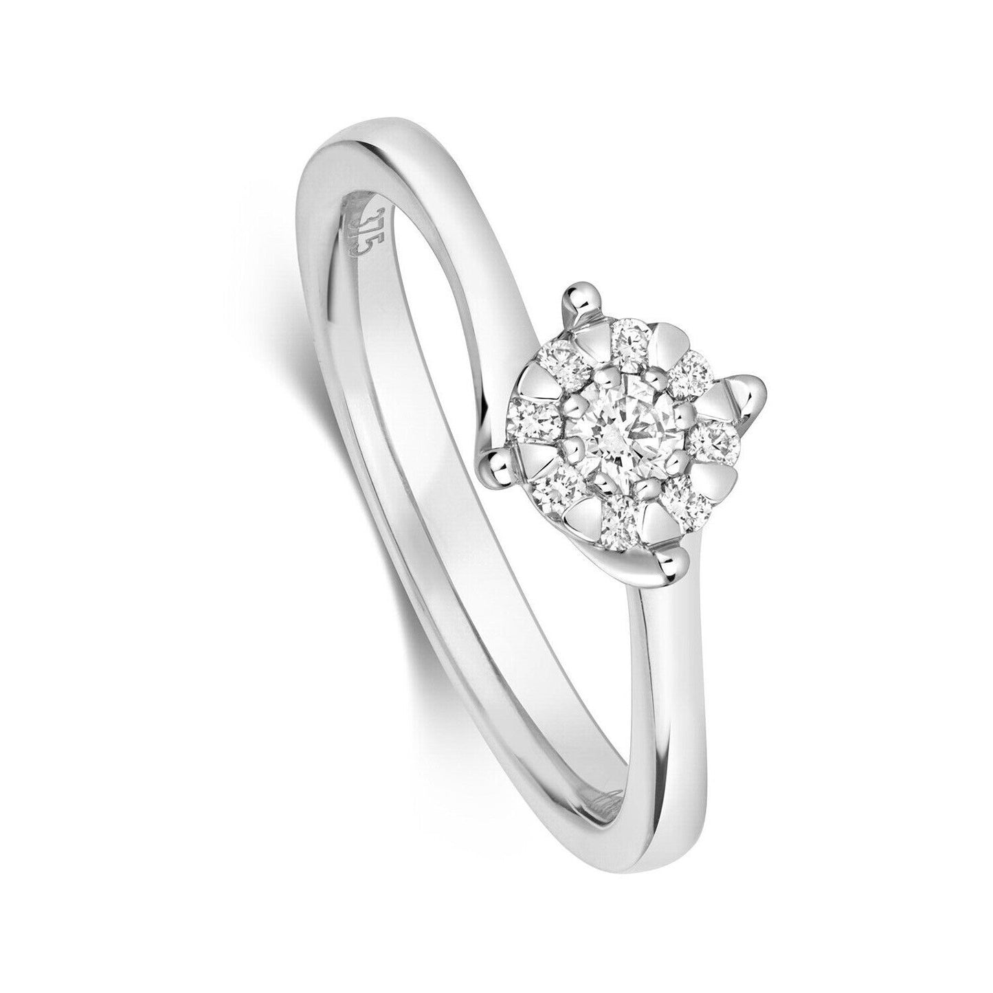 Real Diamond Twist Engagement Ring 9ct White Gold Brilliant Set Size J - Q