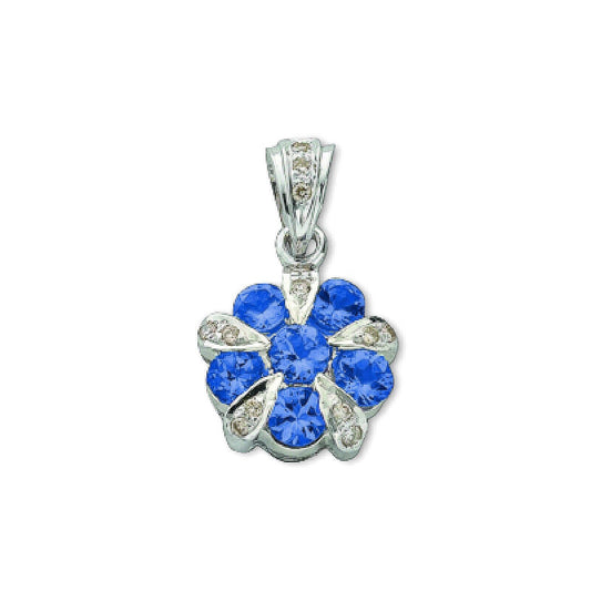 9ct White Gold Tanzanite and Diamond Flower Pendant