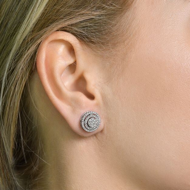 18ct White Gold Multi Circles 0.70ctw Diamond Stud Earrings Hallmarked 12.6mm