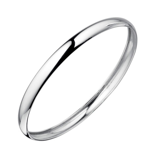 Solid Silver Slave Bangle Round 4mm D-Shape British Made Full Hallmark Boxed