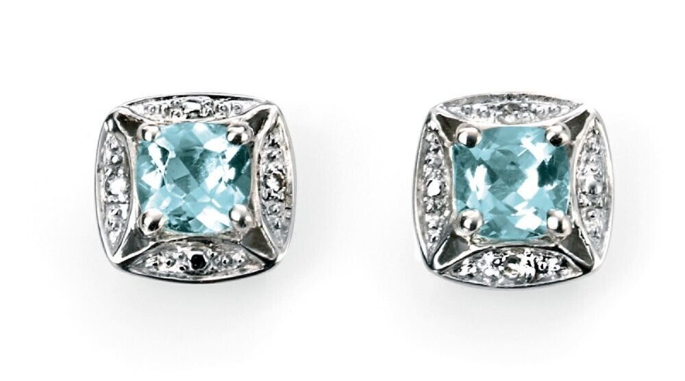 Aquamarine and Diamond Set Solid White Gold Pendant Earrings 16, 18 or 20" Chain