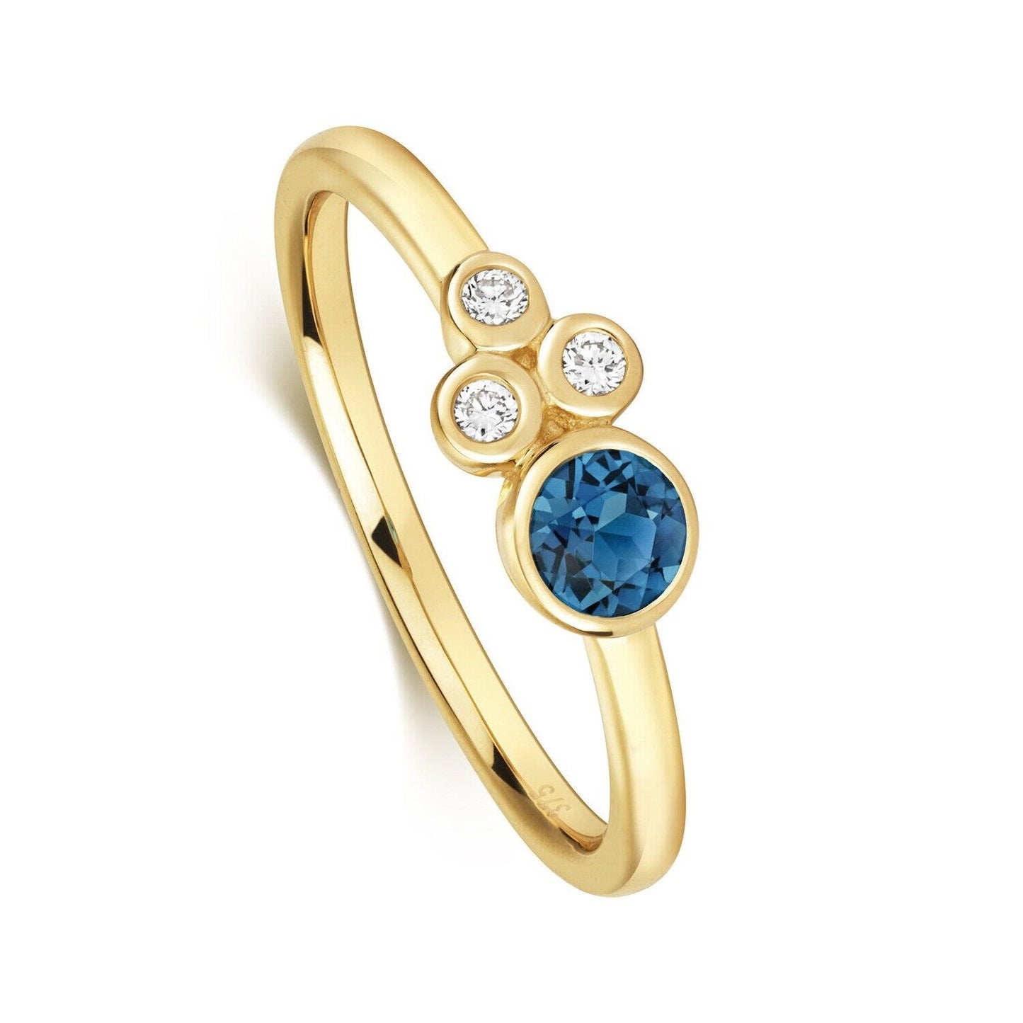 Real London Blue Topaz and Diamond Ring Solid Yellow Gold Solitaire Size J-Q