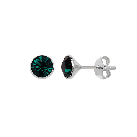 Sterling Silver Emerald Earrings Solitaire Studs 925 Hallmark British Made