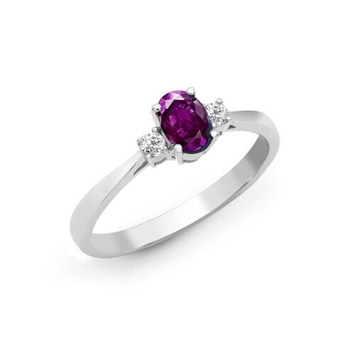 Real Amethyst and Diamond Ring 18ct White Gold Three Stone Trilogy