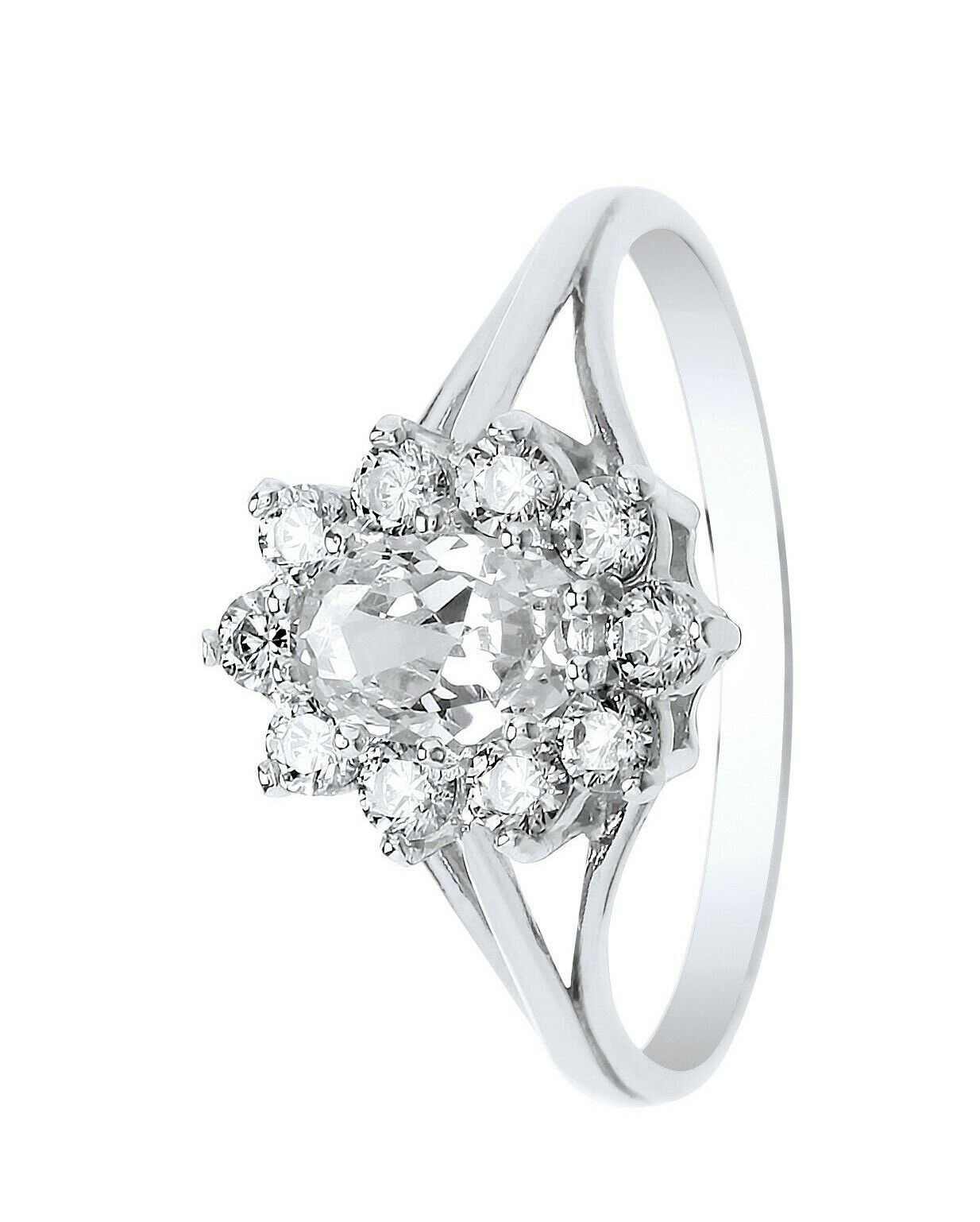9ct White Gold Topaz Ring Cluster Engagement Dress Fully Hallmarked