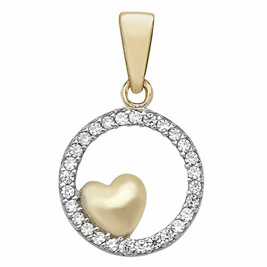 Heart Circle Pendant Yellow Gold 18mm x 11mm British Made