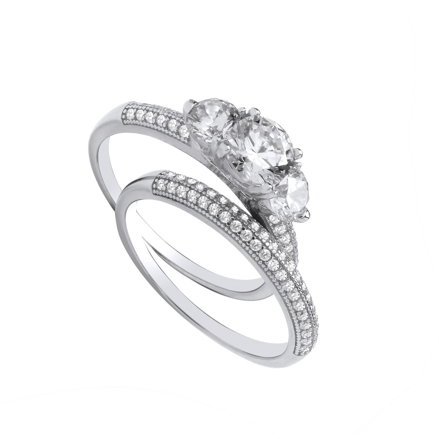 Sterling Silver Bridal Set Trilogy Half Eternity 925 Hallmark Size J-Q