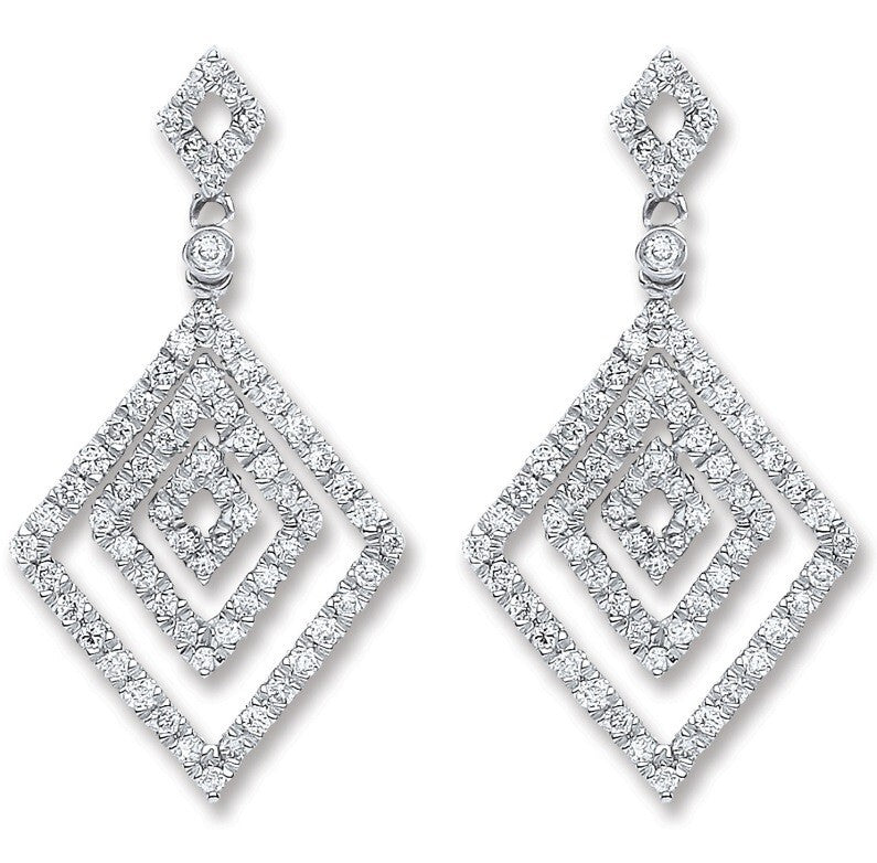 18ct White Gold 0.50ct Kite Shape Diamond Drop Earrings Hallmarked British Made