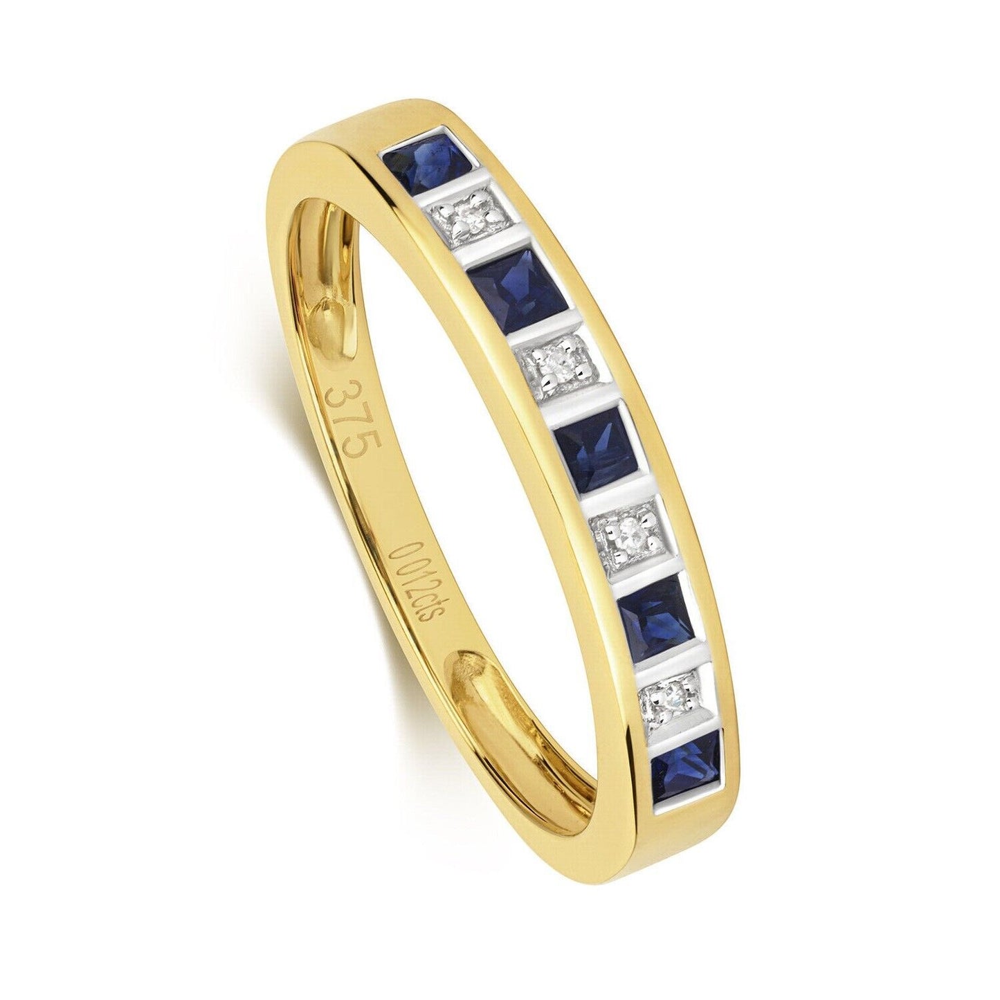 Real Sapphire and Diamond Eternity Ring Solid Yellow Gold 3mm Band Size J-Q