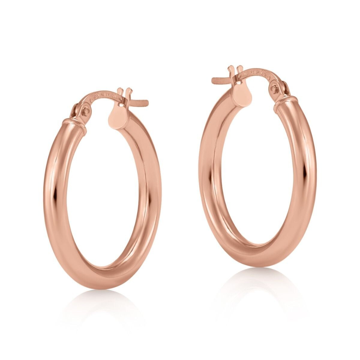 Rose Gold 20mm Hoop Earrings Round Tubular Hoops Hallmarked