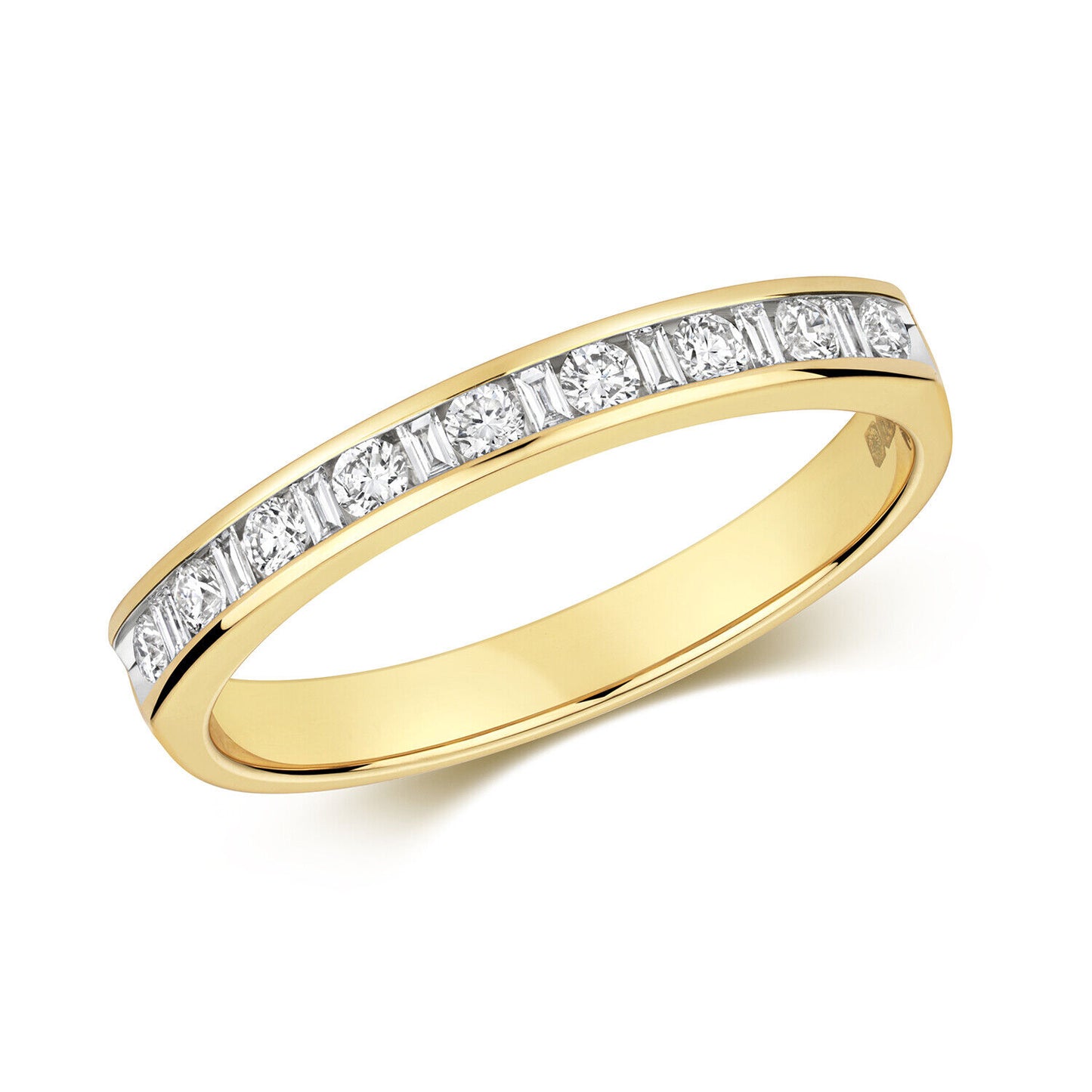Real Diamond Eternity Ring 9ct Yellow Gold Round Brilliant and Baguette Band