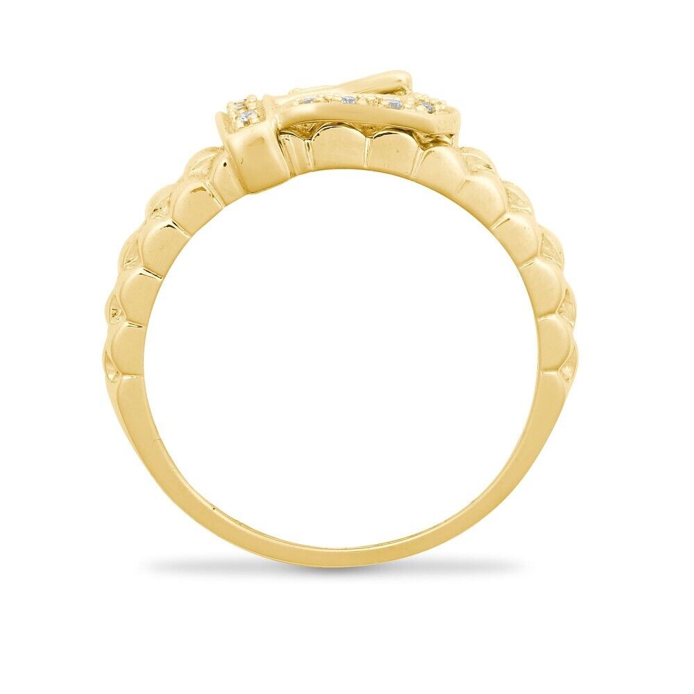 Gents Real Diamond Buckle Ring 9ct Yellow Gold Band Pinky Hallmarked
