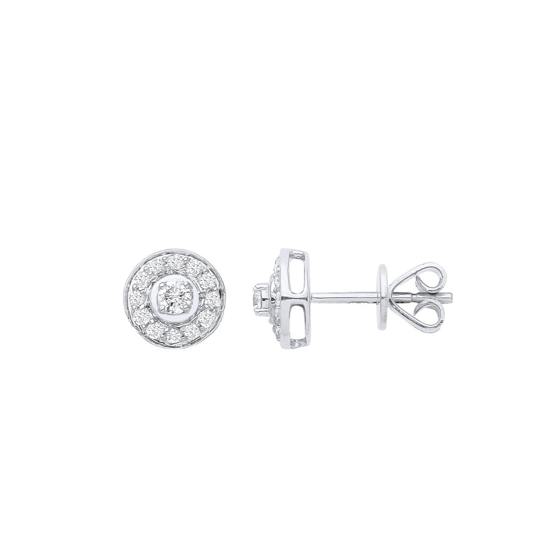 18ct White Gold Halo 0.24ctw Diamond Studs Hallmarked 7mm Diameter
