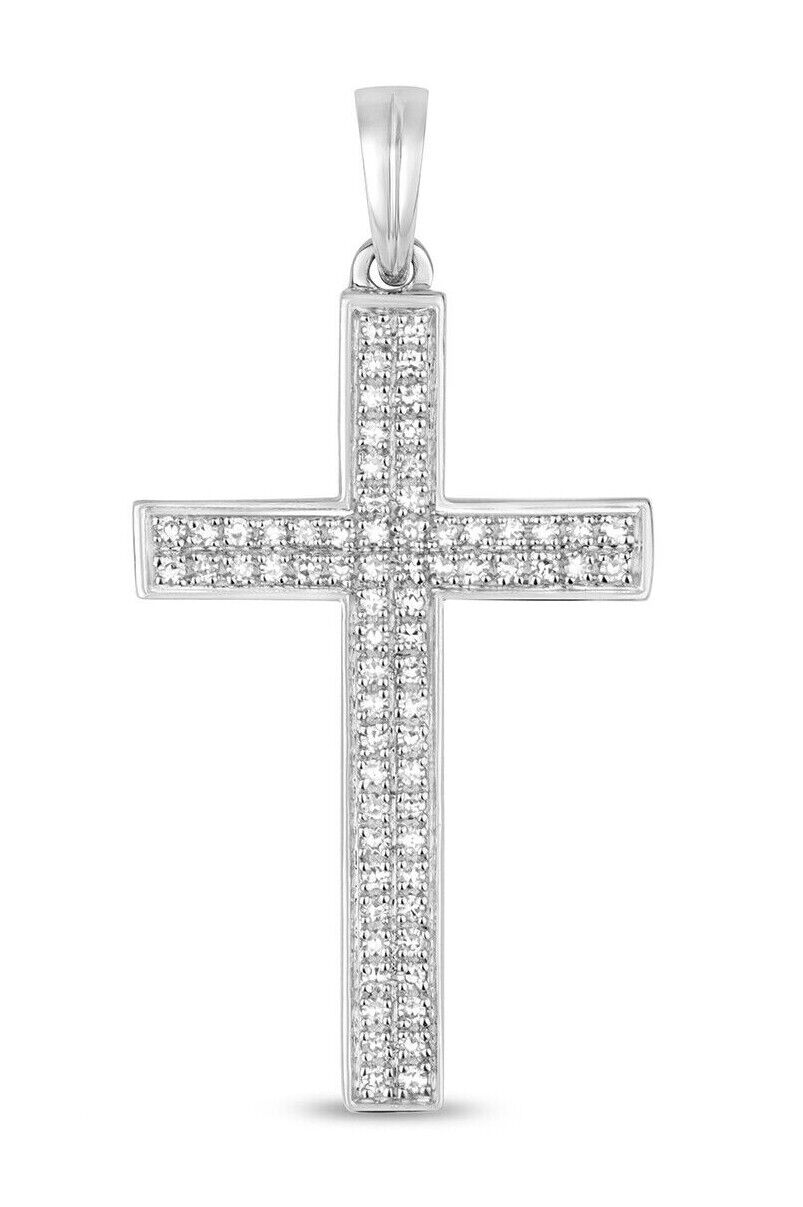 Diamond Cross Pendant Solid 9ct White Gold 0.21ct Premium Diamonds Religious
