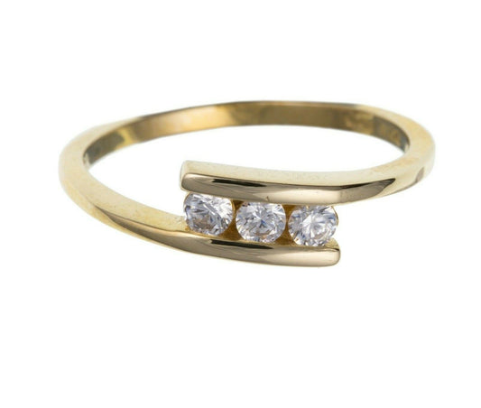 Three Stone Engagement Ring Yellow Gold Trilogy Ring Ladies Gold Crossover Ring