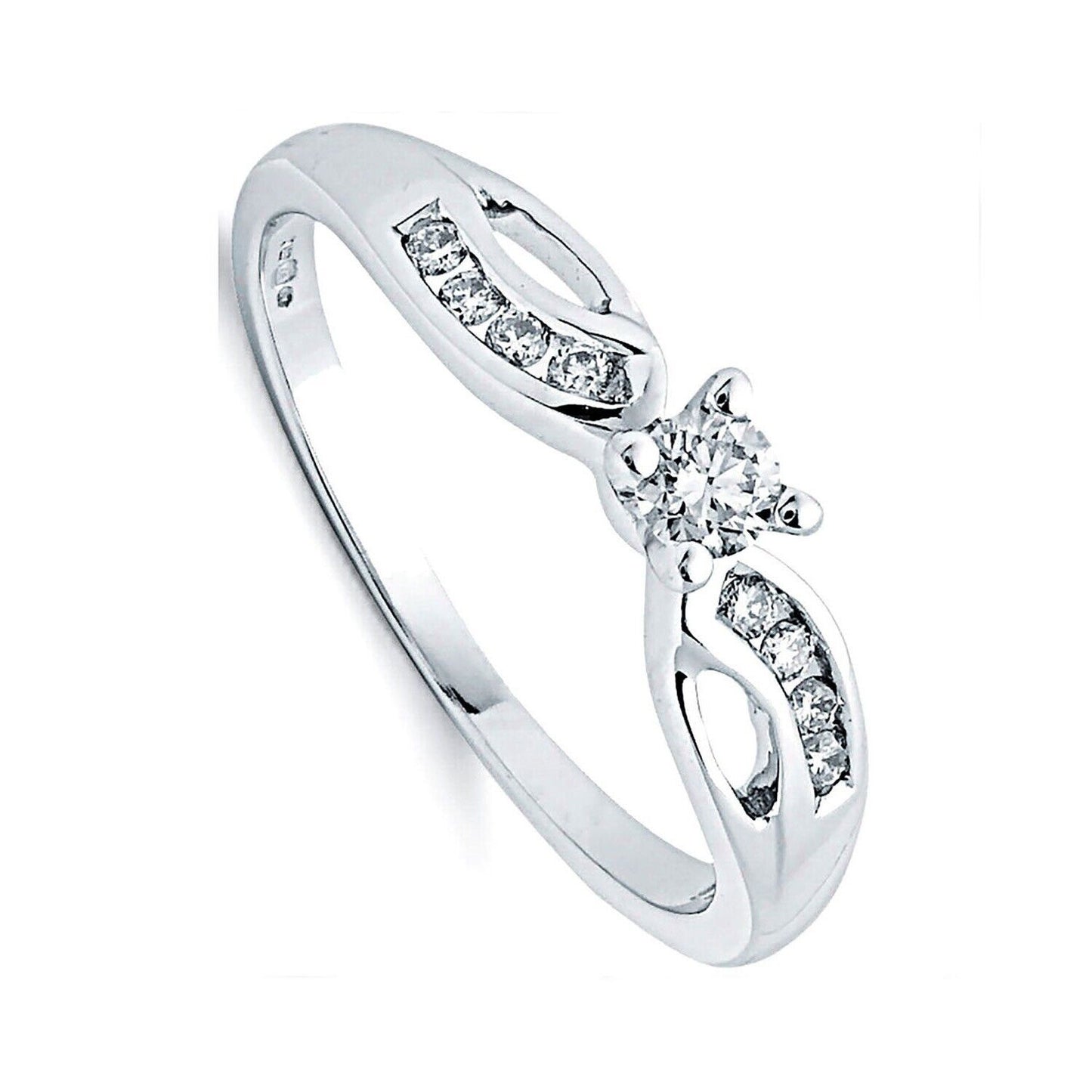 9ct White Gold 0.26ct Diamond Solitaire Engagement Ring Size J - Q