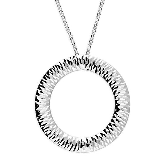Diamond Cut Open Circle Necklace 925 Sterling Silver Adjustable Chain