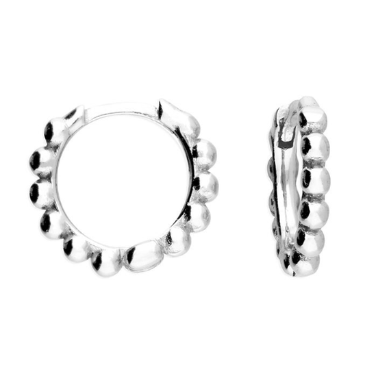 Silver Beaded Hoop Earrings 13mm Solid .925 Sterling Silver Handmade