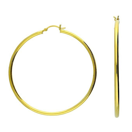 Large Hoop Earrings 60mm Tube Yellow Gold on 925 Sterling Silver