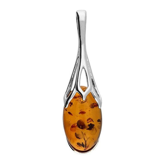 Cognac Amber Sunflower Pendant and Chain Solid Sterling Silver 925