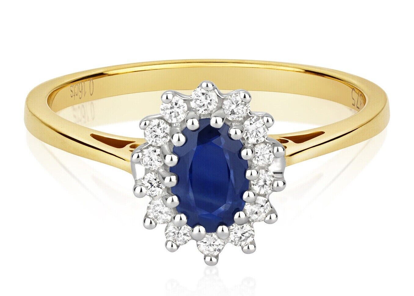 Real Sapphire and Diamond Ring 9ct Yellow Gold Oval Cluster Size J K L M N O P Q