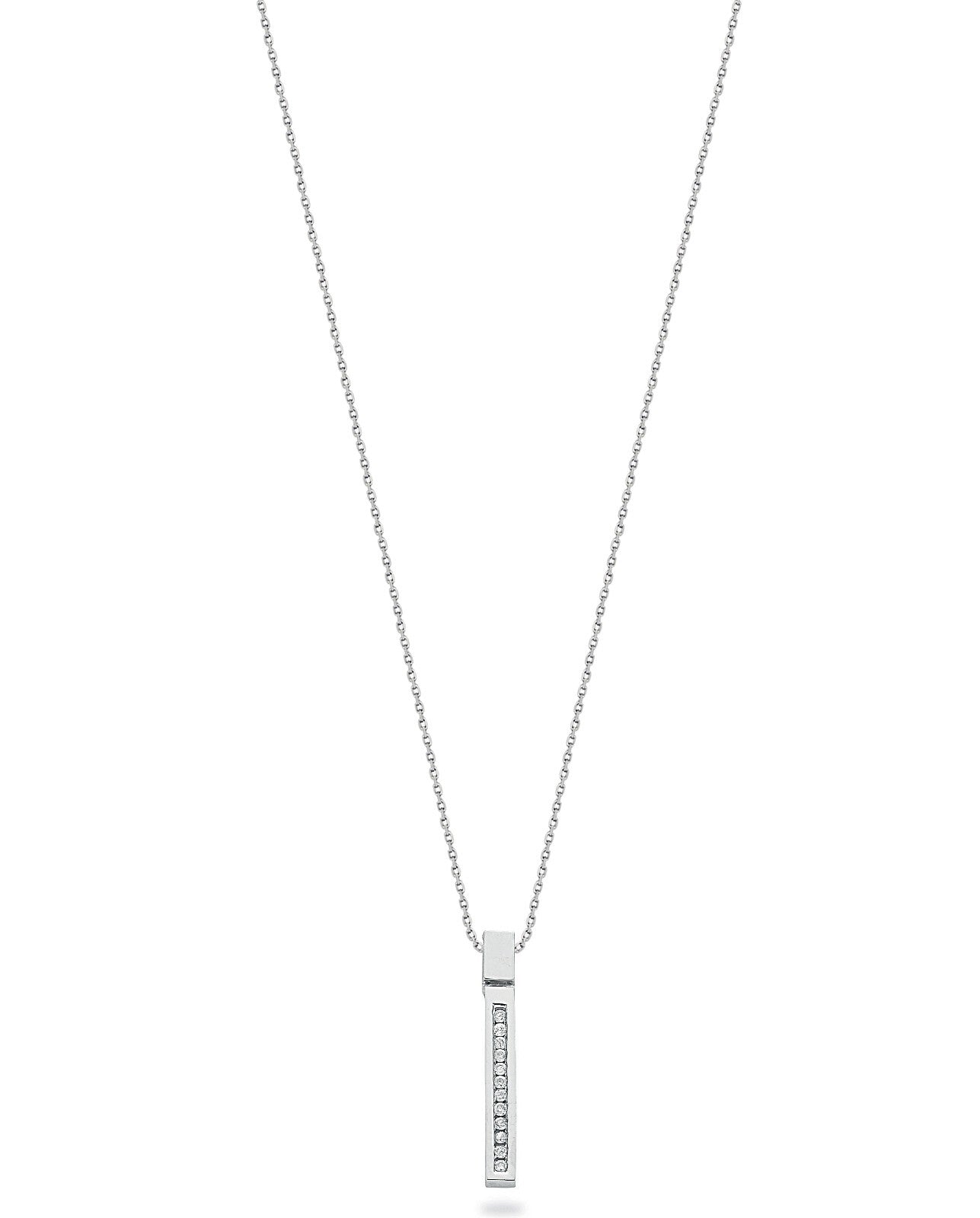 9ct White Gold 0.12ct Diamond Drop Pendant with 18in/45cm Chain Made in London