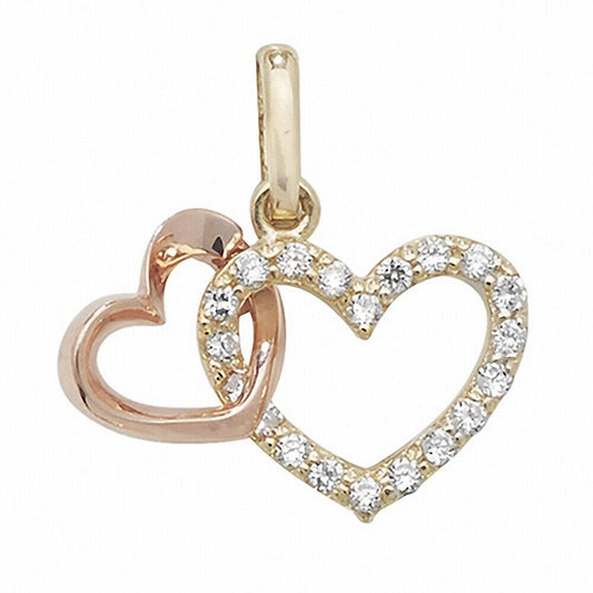 Double Heart Pendant 9ct Rose and Yellow Gold Hallmarked