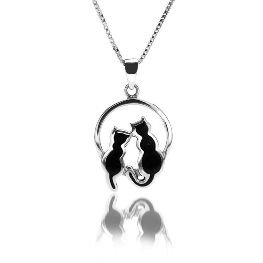 Black Cat Moonlight Pendant Necklace Sterling Silver Hallmark All Chain Lengths