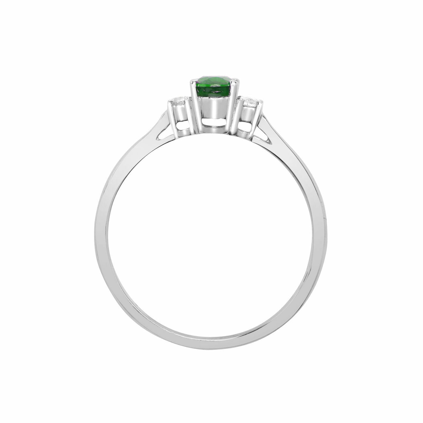Real Emerald and Diamond Ring 18ct White Gold Three Stone Trilogy