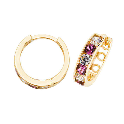 9ct Yellow Gold Ruby Hoop Earrings Huggie Hallmarked July Birthstone