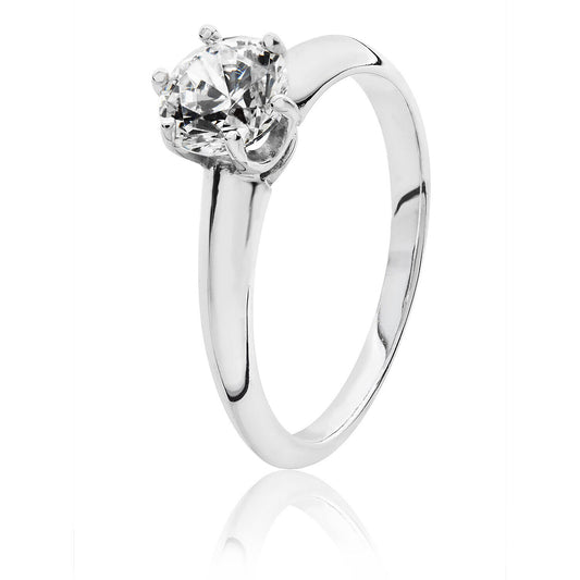 Sterling Silver 6.5mm Solitaire Ring Rhodium Plated 925 Hallmark Engagement