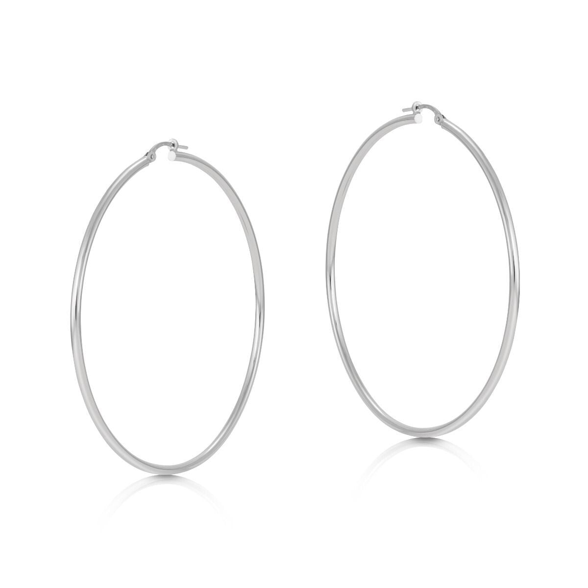 White Gold 64mm Hoop Earrings Round Large Hoops Hallmarked