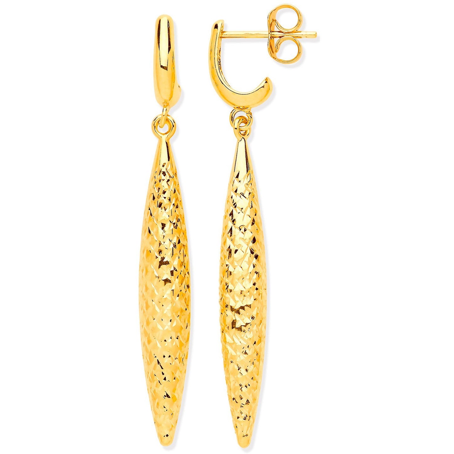 Diamond Cut Drop Earrings 9ct Yellow Gold 46mm Drops Hallmarked