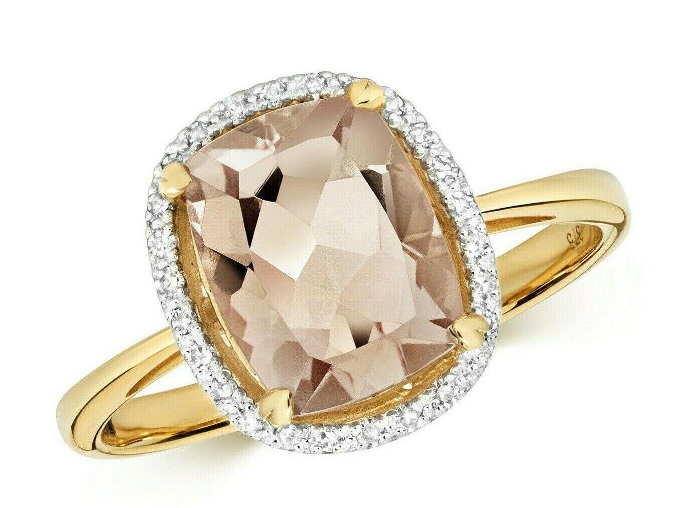 Real Morganite and Diamond Ring 9ct Yellow Gold Cocktail Statement Size J-Q